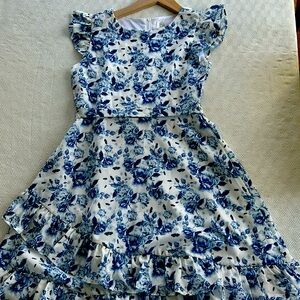 Girls floral white and blue dress